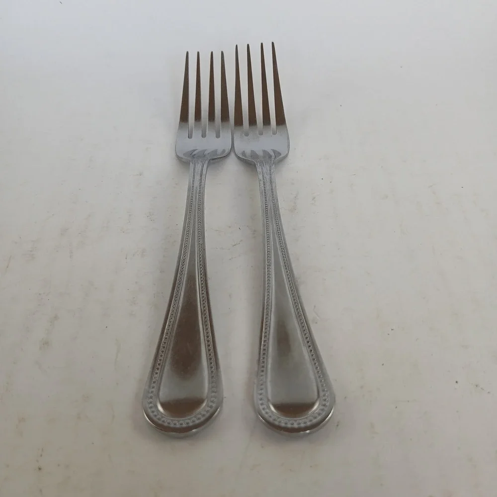 2-Gibson 18/0 Stainless Flatware BEADED Dinner Forks 6 3/8